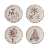 Bloomingville Wonderland Teller Rosa Steingut 4er Set Weihnachtsteller 12,5 cm
