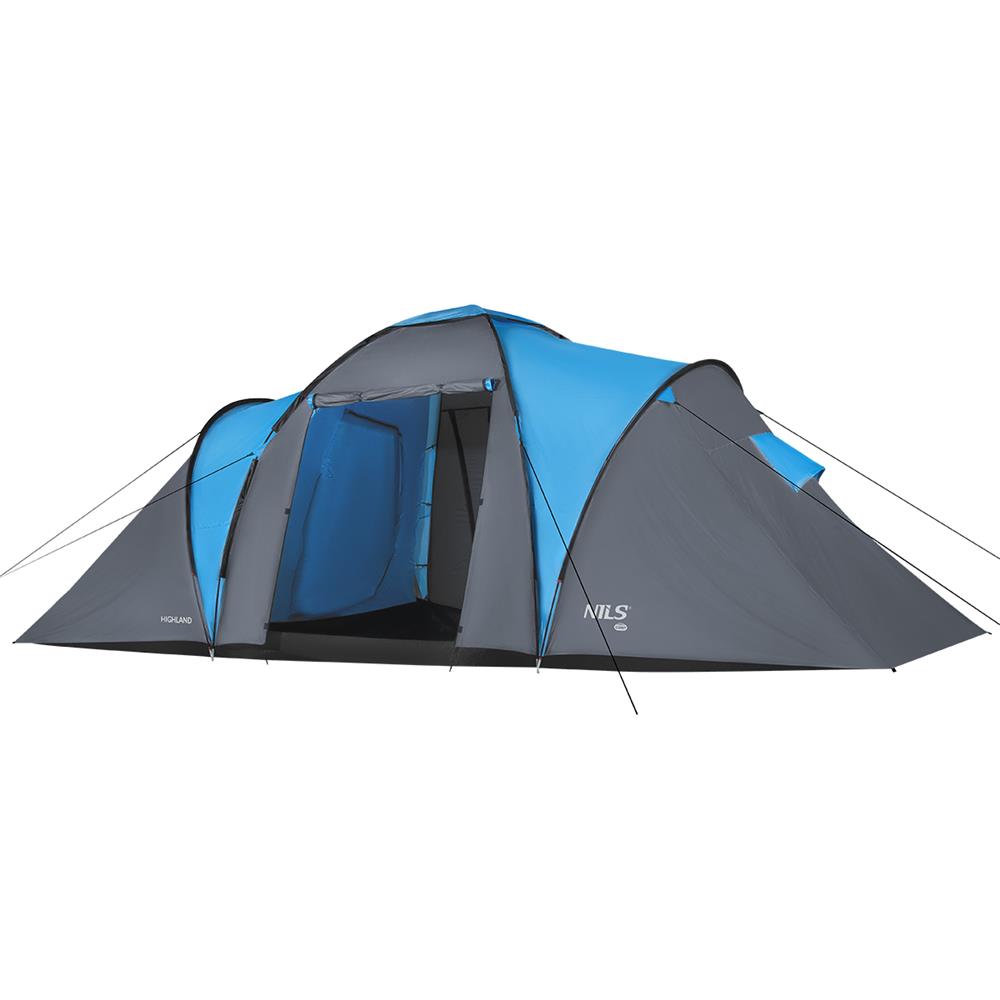 NILS CAMP Highland Zelt für 6 Personen Grau-Blau - großes Familienzelt mit Vorraum für Camping & Outdoor