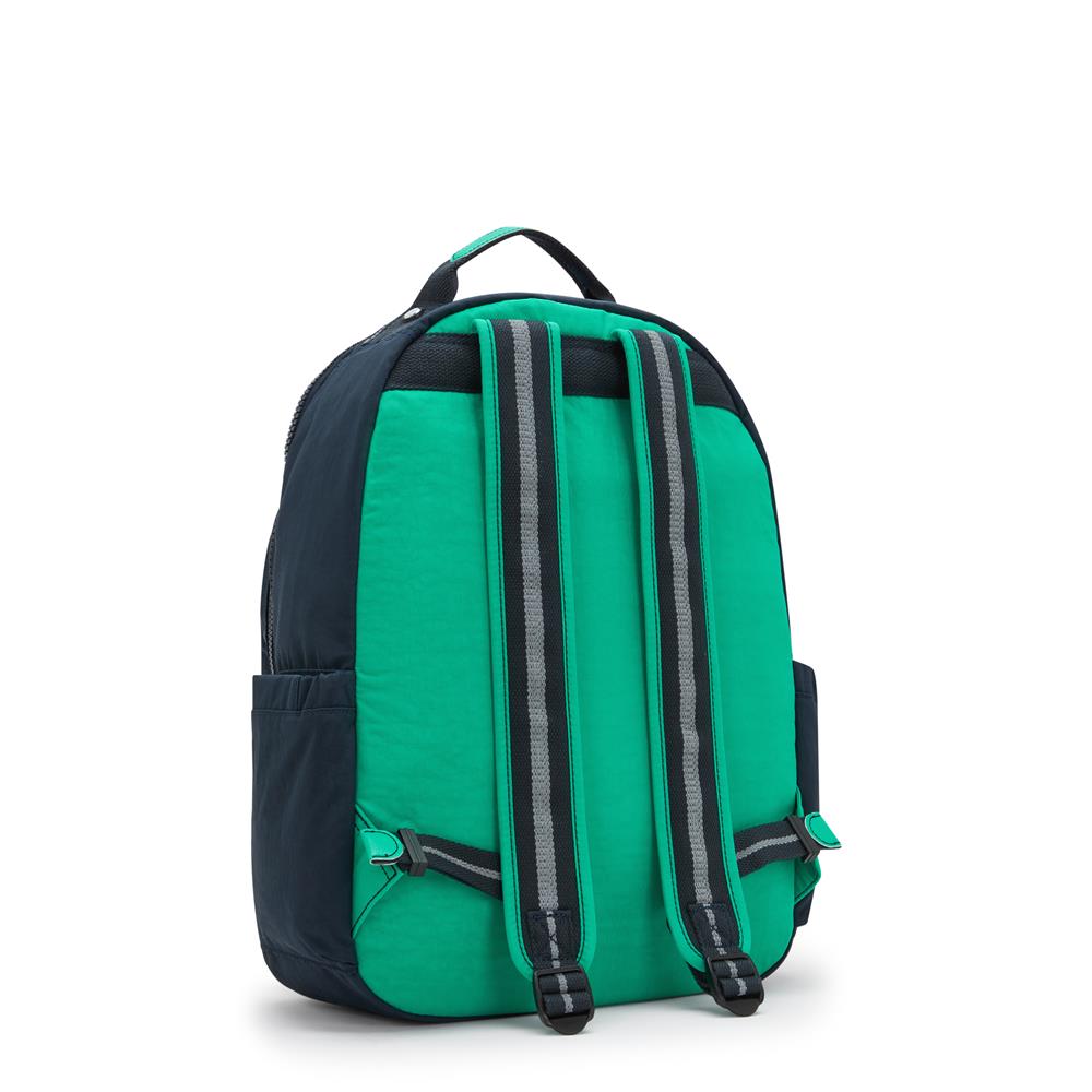 Kipling SEOUL L, Großer Schulrucksack mit 15-Zoll-Laptopfach, 27L, Blue Green Block (blau)