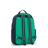 Kipling SEOUL L, Großer Schulrucksack mit 15-Zoll-Laptopfach, 27L, Blue Green Block (blau)