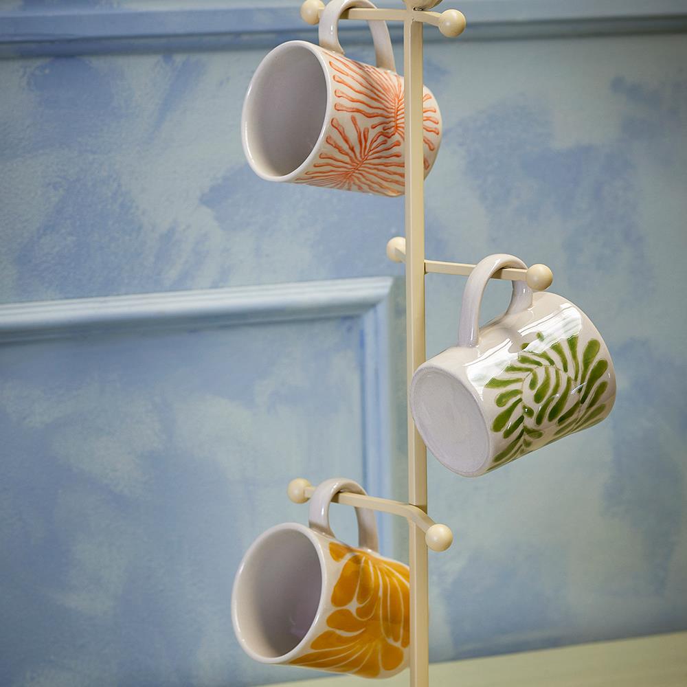 Bloomingville Fauni Tassen 3er-Set, Bunt – handbemalte Becher aus Steingut