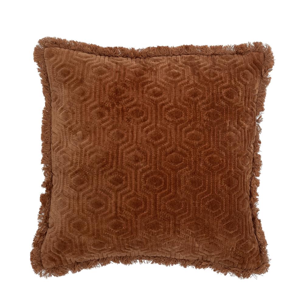 Bloomingville Mahado Kissen, Orange, Baumwolle – mit Stickmuster & Fransen, 45x45 cm