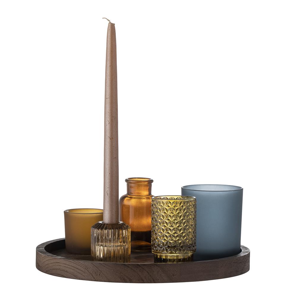 Bloomingville Sanga Tablett 30cm aus Holz mit 5 Teelichthalter aus Glas Kerzenhalter