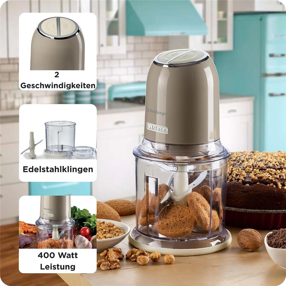 Ariete Vintage Zerkleinerer, Beige, Elektrischer Multizerkleinerer, 600ml, Retro Ice-Crusher