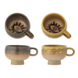 Bloomingville Oculus Tasse aus Steingut in Bunt 220 ml – 2er Set Tassen für Küche und Tischdeko