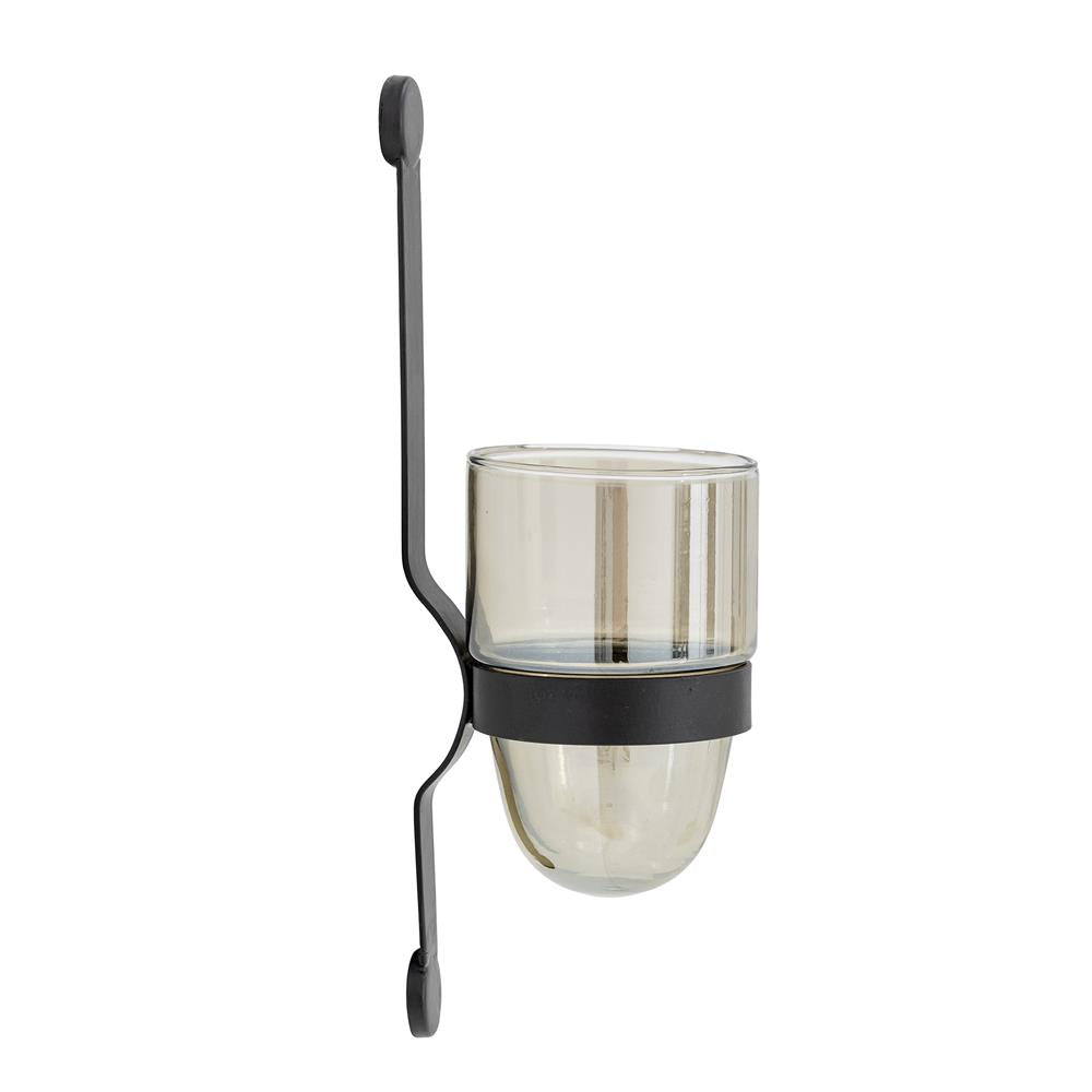 Bloomingville Jasmina Wandteelichthalter Schwarz Glas L10,5xH35,5xW14 cm – stilvolle Wandlaterne