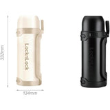 LocknLock Thermoskanne 1,8 L Schwarz, Becher, Edelstahl, Tragegurt, Auslaufsicher