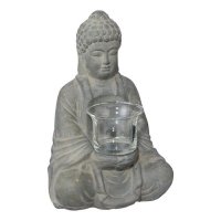 Windlicht Buddha Terrakotta Grau Teelichthalter Buddhastatue